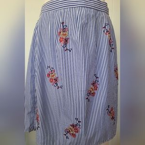 Flying Tomato blue and white striped embroidered A-line skirt 3x
